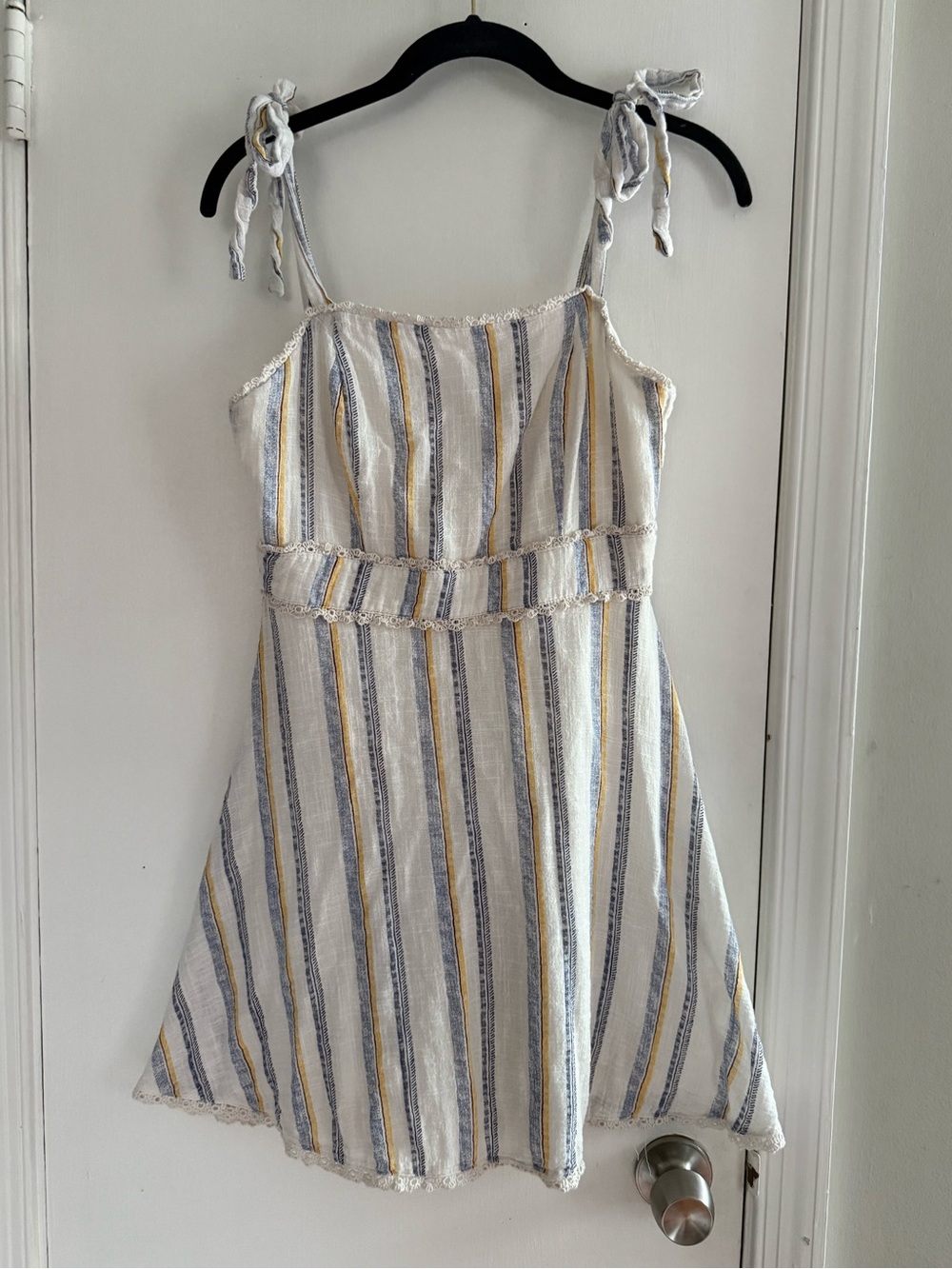Altar'd State Cream Sundress with Blue & Yellow Stripes Size M
